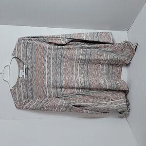 Pure Jill Women's Gray Pink Striped Long Sleeve Tunic Top, L